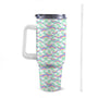 Extra Large Stainless Steel Insulated Travel Flask with Straw and Handle - Fun Patterns, Bold Colours - Green Cheeks - Travel Mug