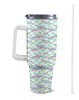 Extra Large Stainless Steel Insulated Travel Flask with Straw and Handle - Fun Patterns, Bold Colours - Green Cheeks - Travel Mug