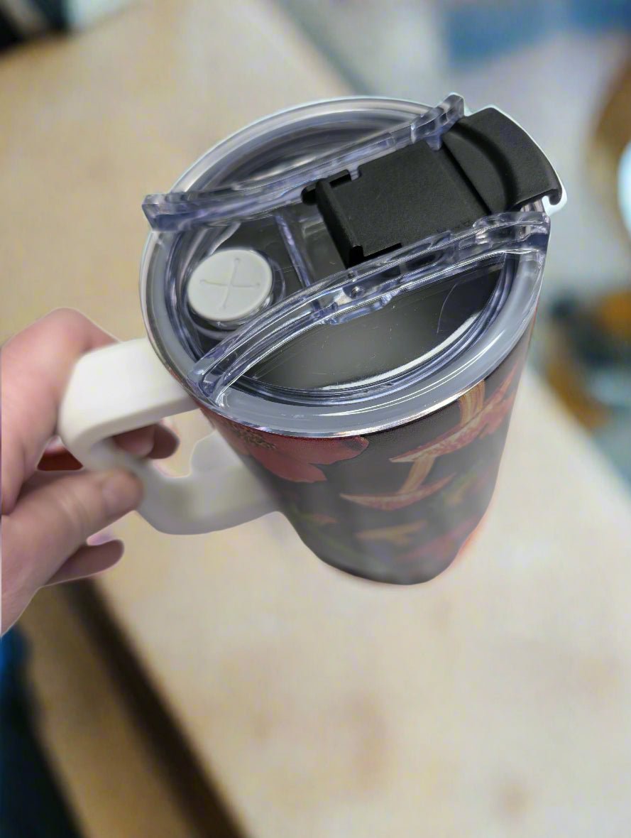 Extra Large Stainless Steel Insulated Travel Flask with Straw and Handle - Fun Patterns, Bold Colours - Green Cheeks - Travel Mug