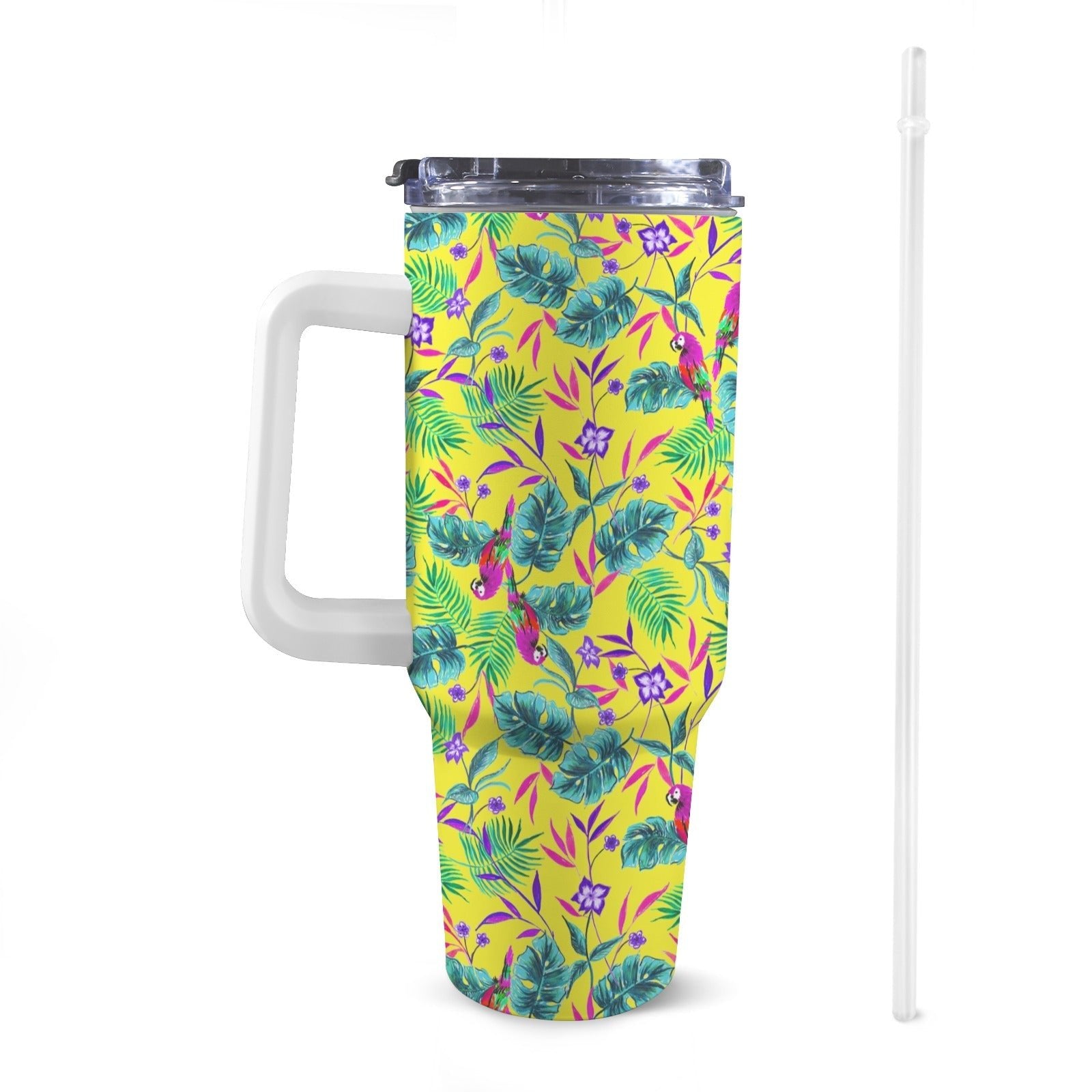 Extra Large Stainless Steel Insulated Travel Flask with Straw and Handle - Fun Patterns, Bold Colours - Green Cheeks - Travel Mug