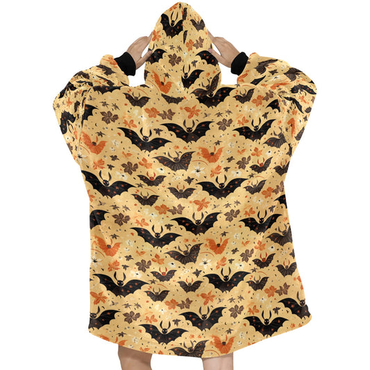 Get ready for spooky snuggles with our Halloween bat print hooded fleece warm blanket, perfect for keeping you cozy on chilling nights