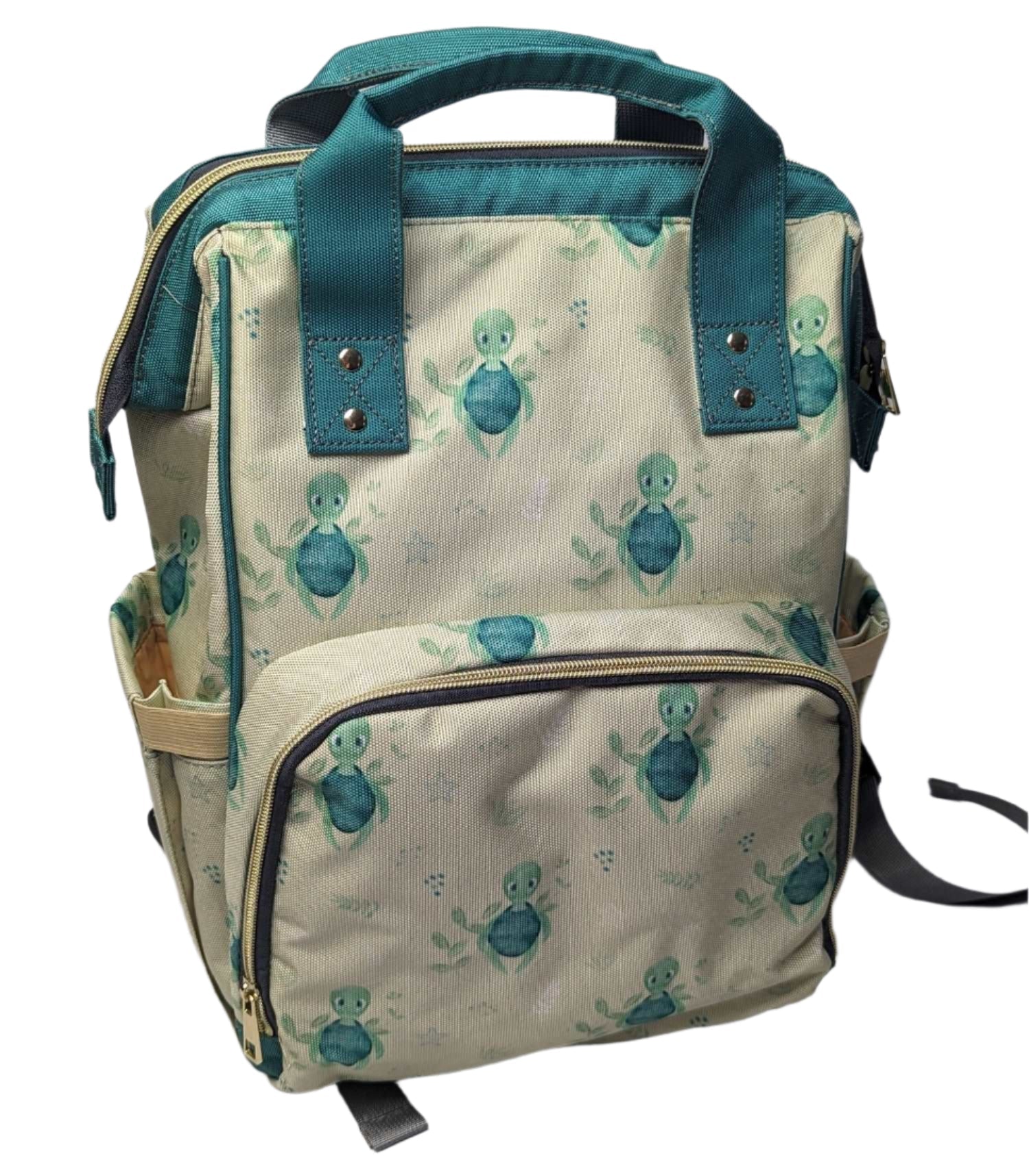 Green Baby Changing Backpack Bag - Turtle Recall - Green Cheeks - Diaper Bag