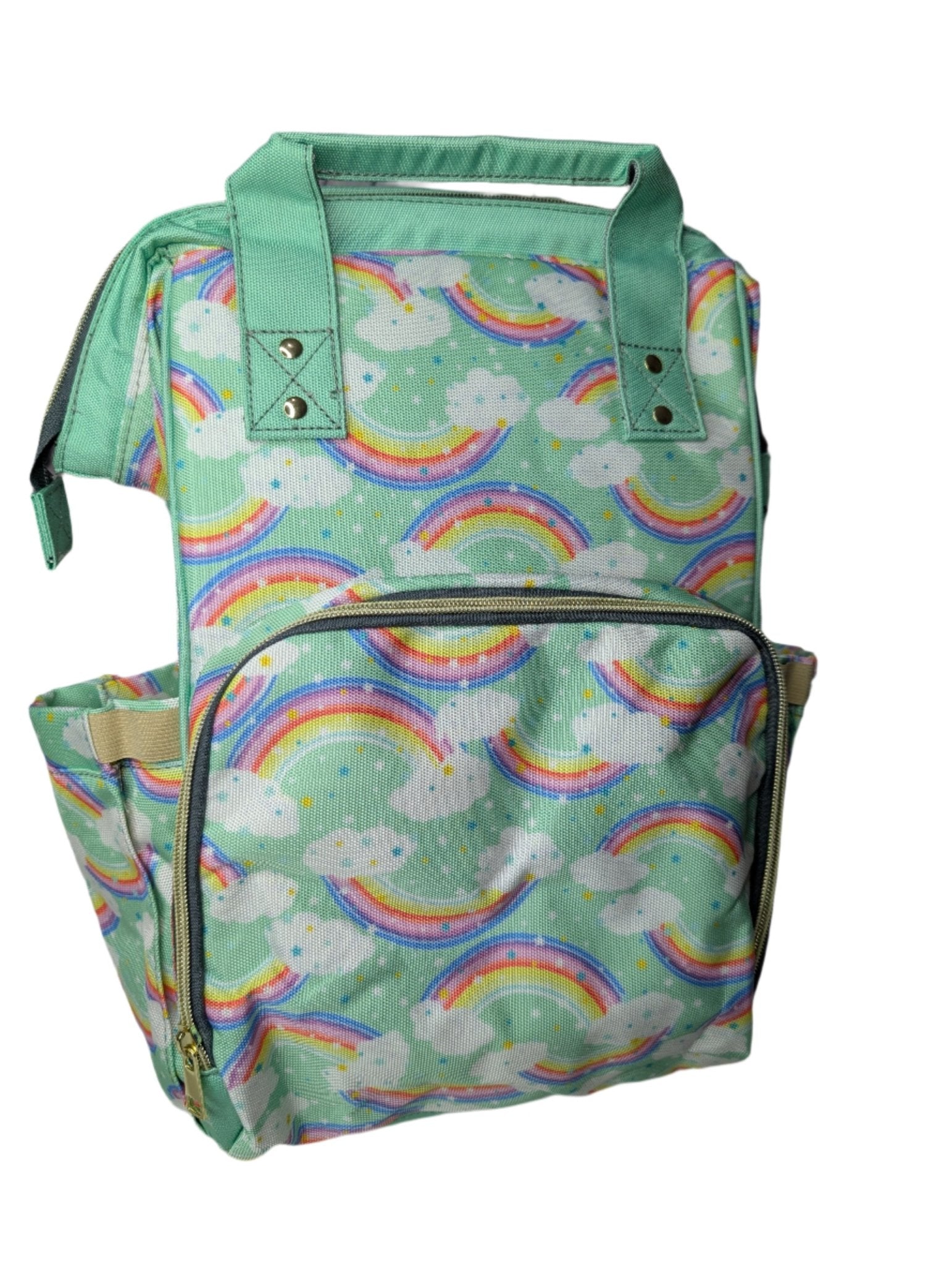 Green Baby Changing Nappy Bag - Happy Rainbow - Green Cheeks - Diaper Bag