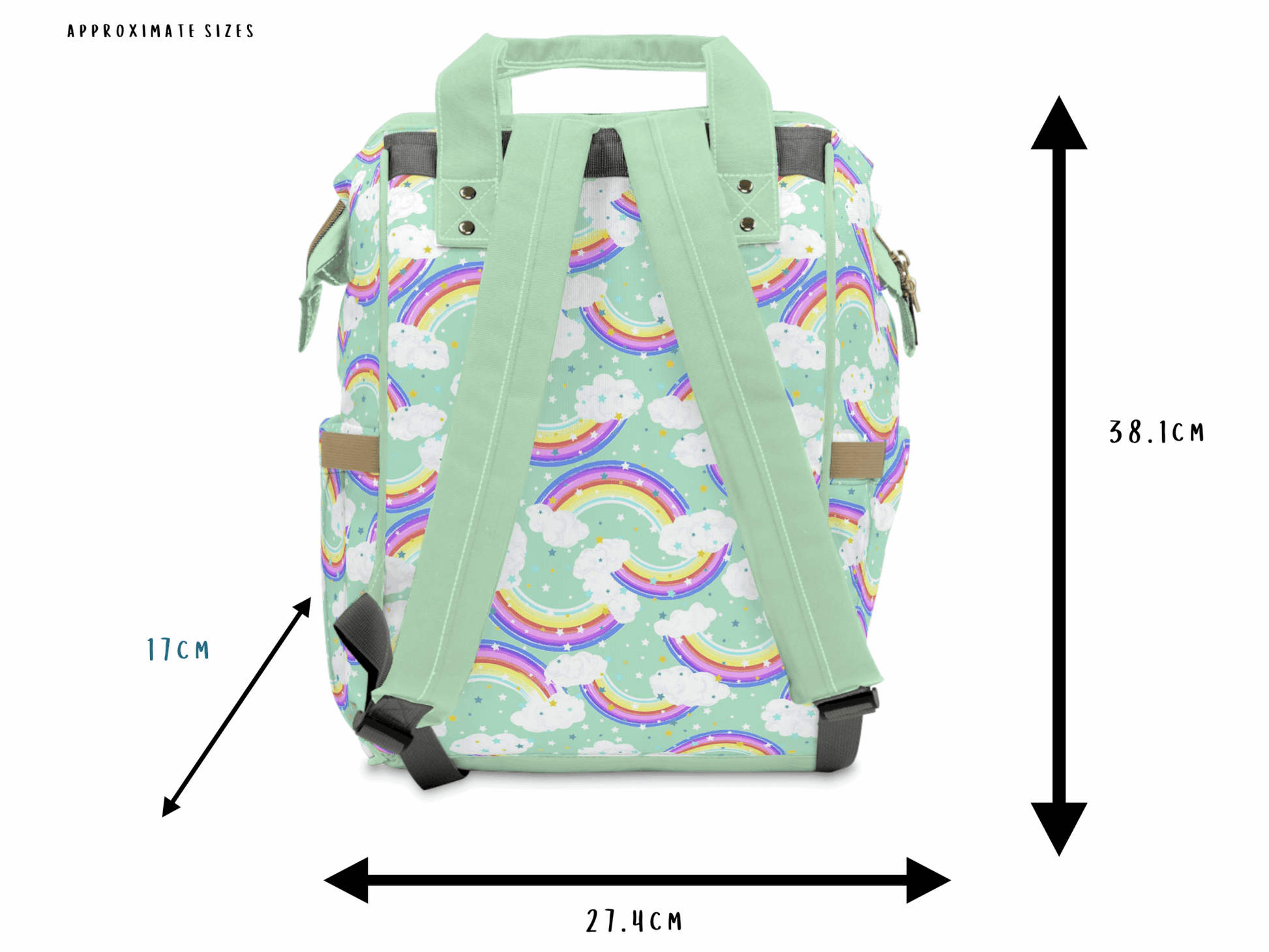 Green Baby Changing Nappy Bag - Happy Rainbow - Green Cheeks - Diaper Bag