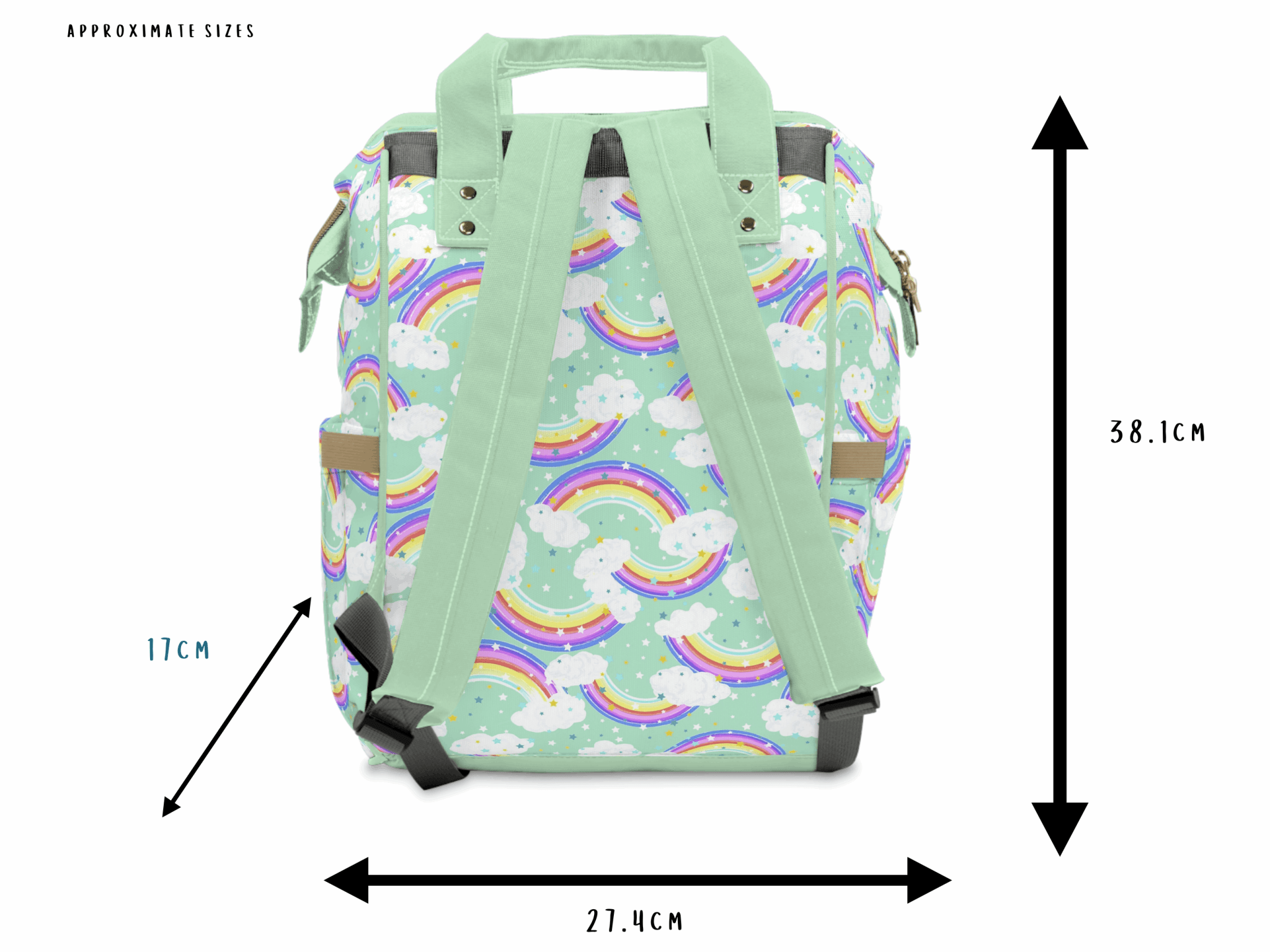 Green Baby Changing Nappy Bag - Happy Rainbow - Green Cheeks - Diaper Bag