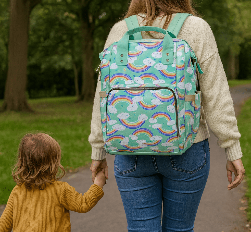 Green Baby Changing Nappy Bag - Happy Rainbow - Green Cheeks - Diaper Bag