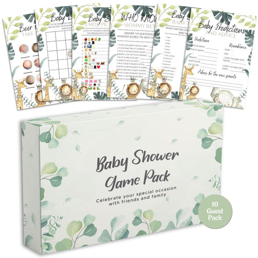 Jungle Theme Baby Shower Games | 6 Game Bundle - Green Cheeks - Baby Shower Gift