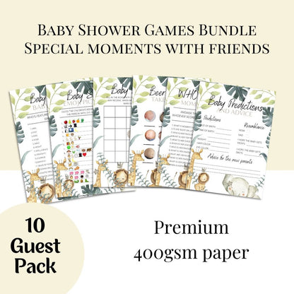Jungle Theme Baby Shower Games | 6 Game Bundle - Green Cheeks - Baby Shower Gift