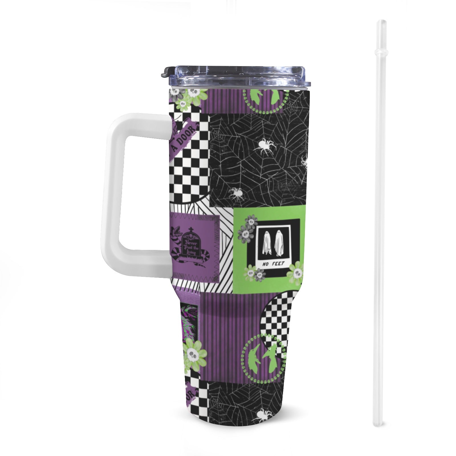 Large Stainless Steel Insulated Travel Flask with Handle – Spooky Edition - Green Cheeks - Travel Mug