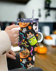 Large Stainless Steel Insulated Travel Flask with Handle – Spooky Edition - Green Cheeks - Travel Mug