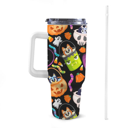 Large Stainless Steel Insulated Travel Flask with Handle – Spooky Edition - Green Cheeks - Travel Mug