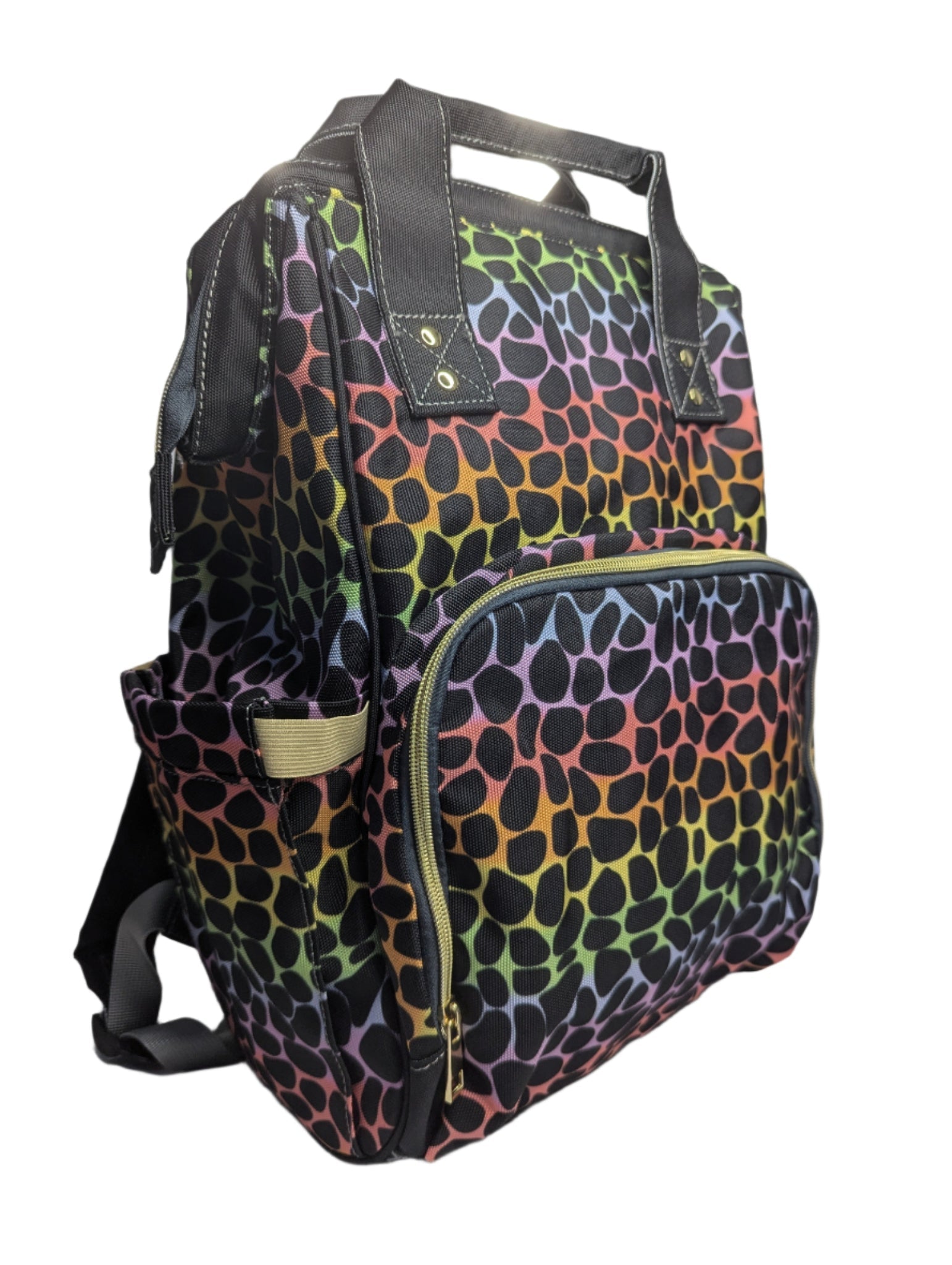 Leopard Print Multi - Function Baby Changing Backpack Bag - Rainbow Roar - Green Cheeks - Diaper Bag