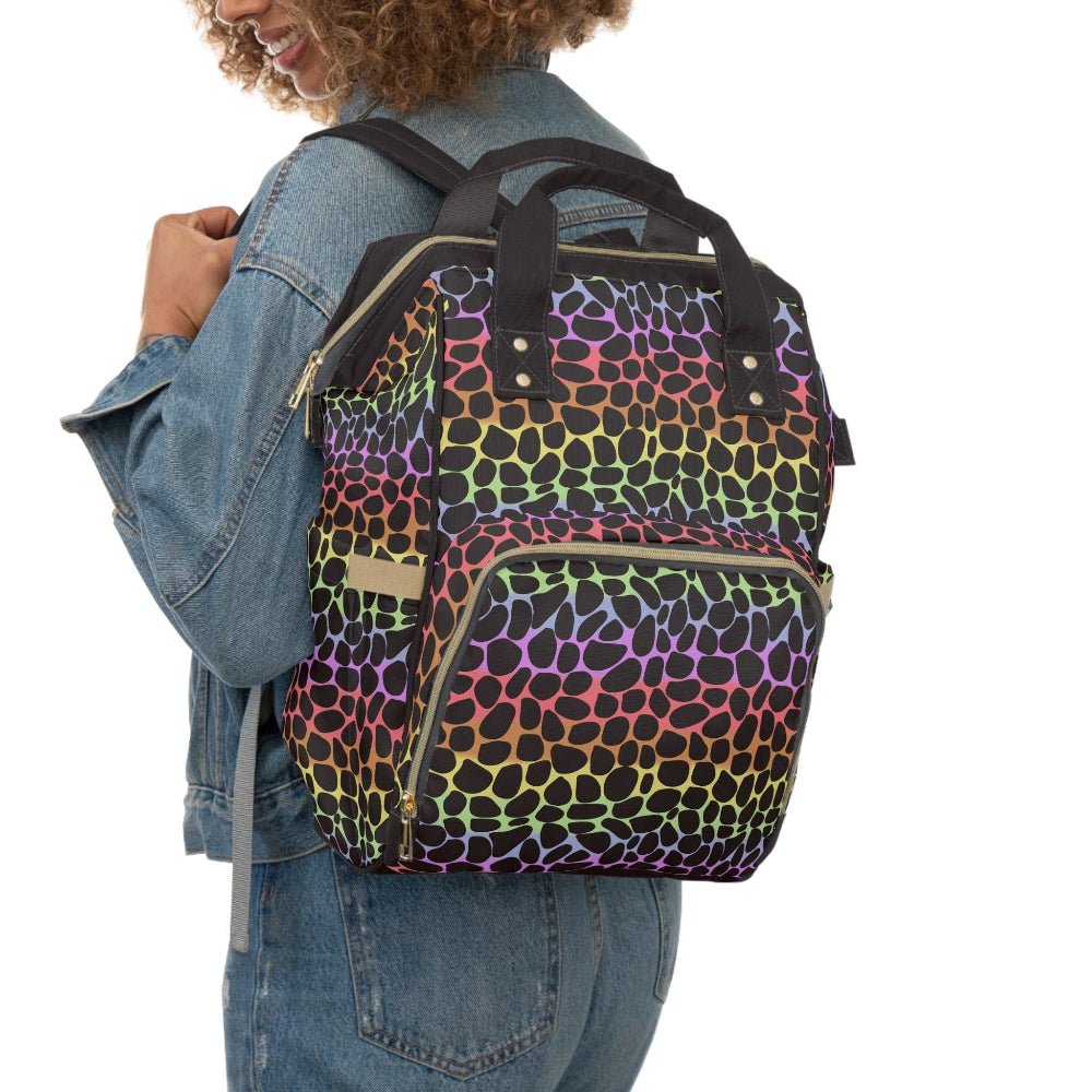 Leopard Print Multi - Function Baby Changing Backpack Bag - Rainbow Roar - Green Cheeks - Diaper Bag