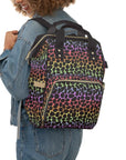 Leopard Print Multi - Function Baby Changing Backpack Bag - Rainbow Roar - Green Cheeks - Diaper Bag