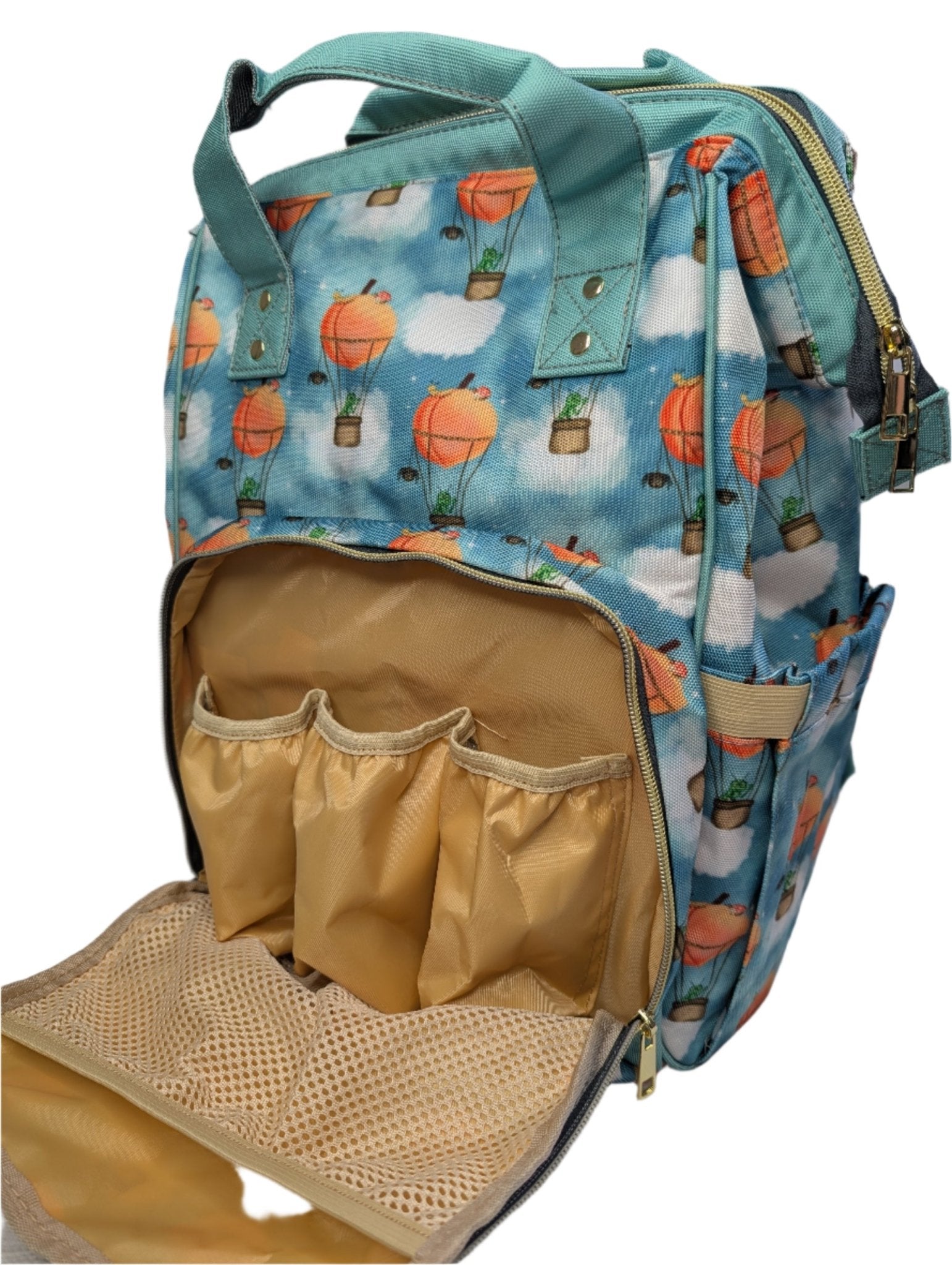 🍑 Once Upon a Peach – Whimsical Adventure Baby Changing Backpack | Nappy Bag - Green Cheeks - Diaper Backpack (1688)