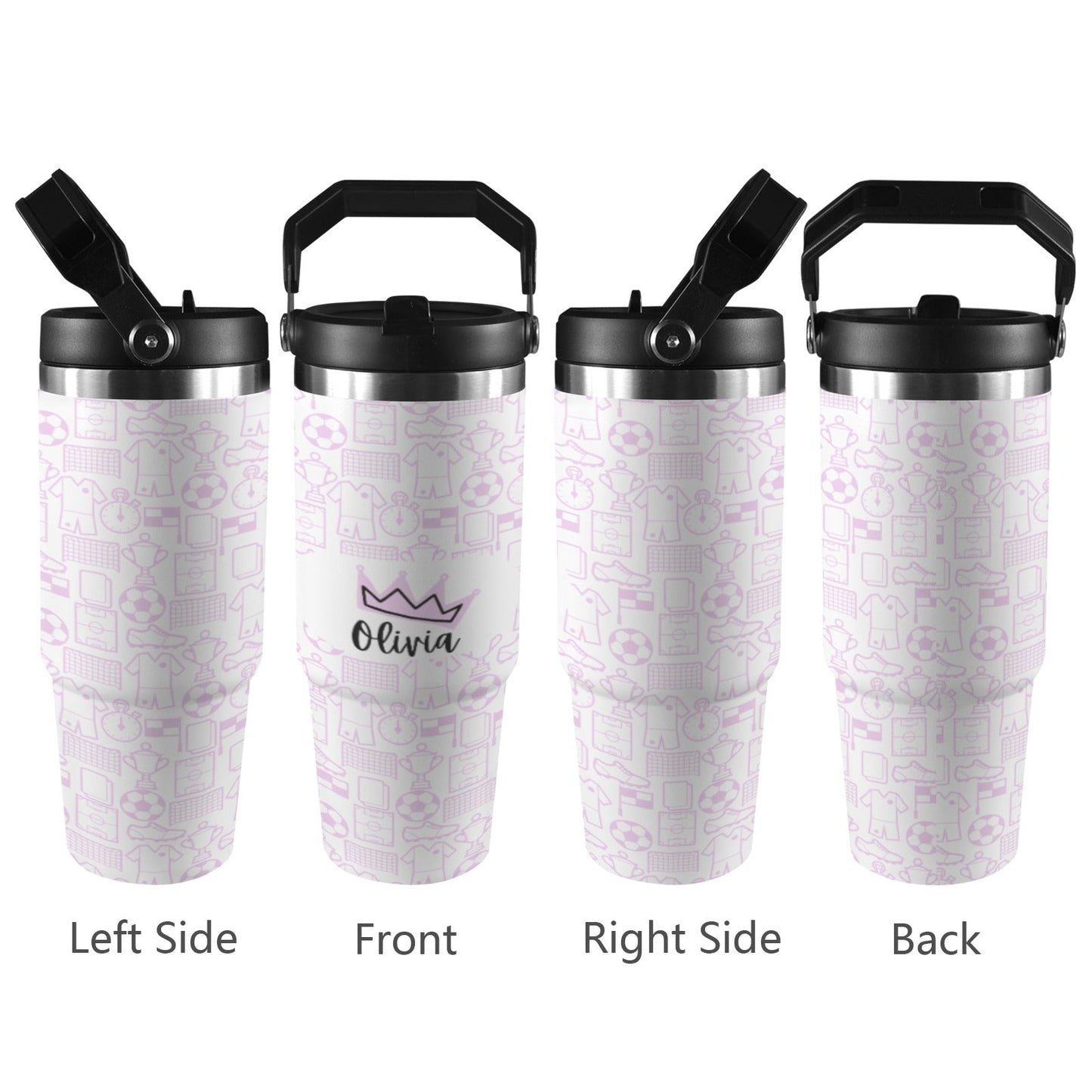 Personalised Football Large Stainless Steel Water Bottle with Top Handle - Green Cheeks - Water Bottle