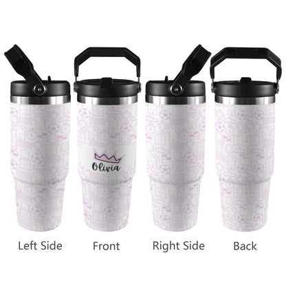 Personalised Football Large Stainless Steel Water Bottle with Top Handle - Green Cheeks - Water Bottle