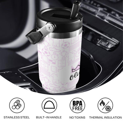 Personalised Football Large Stainless Steel Water Bottle with Top Handle - Green Cheeks - Water Bottle