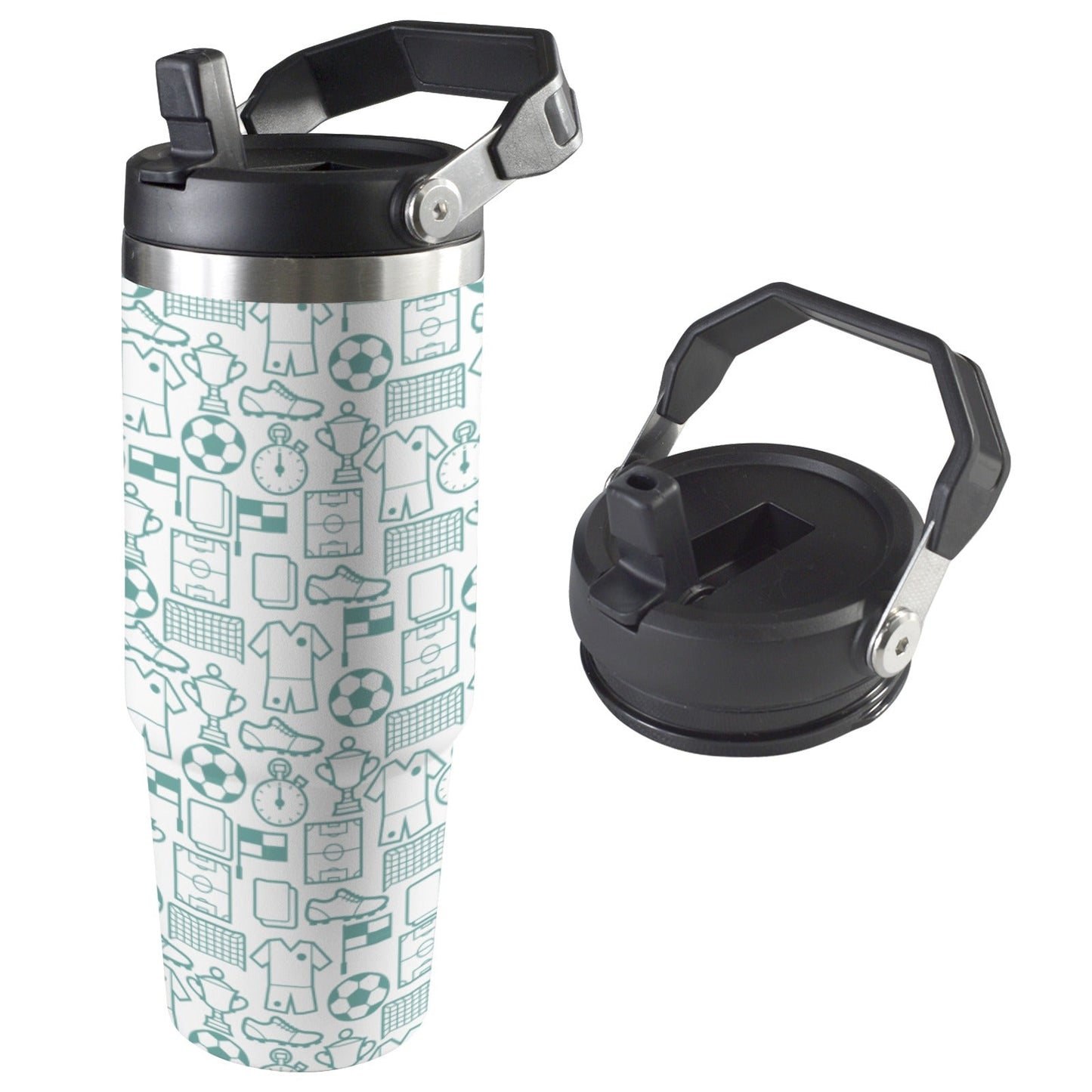 Personalised Football Large Stainless Steel Water Bottle with Top Handle - Green Cheeks - Water Bottle