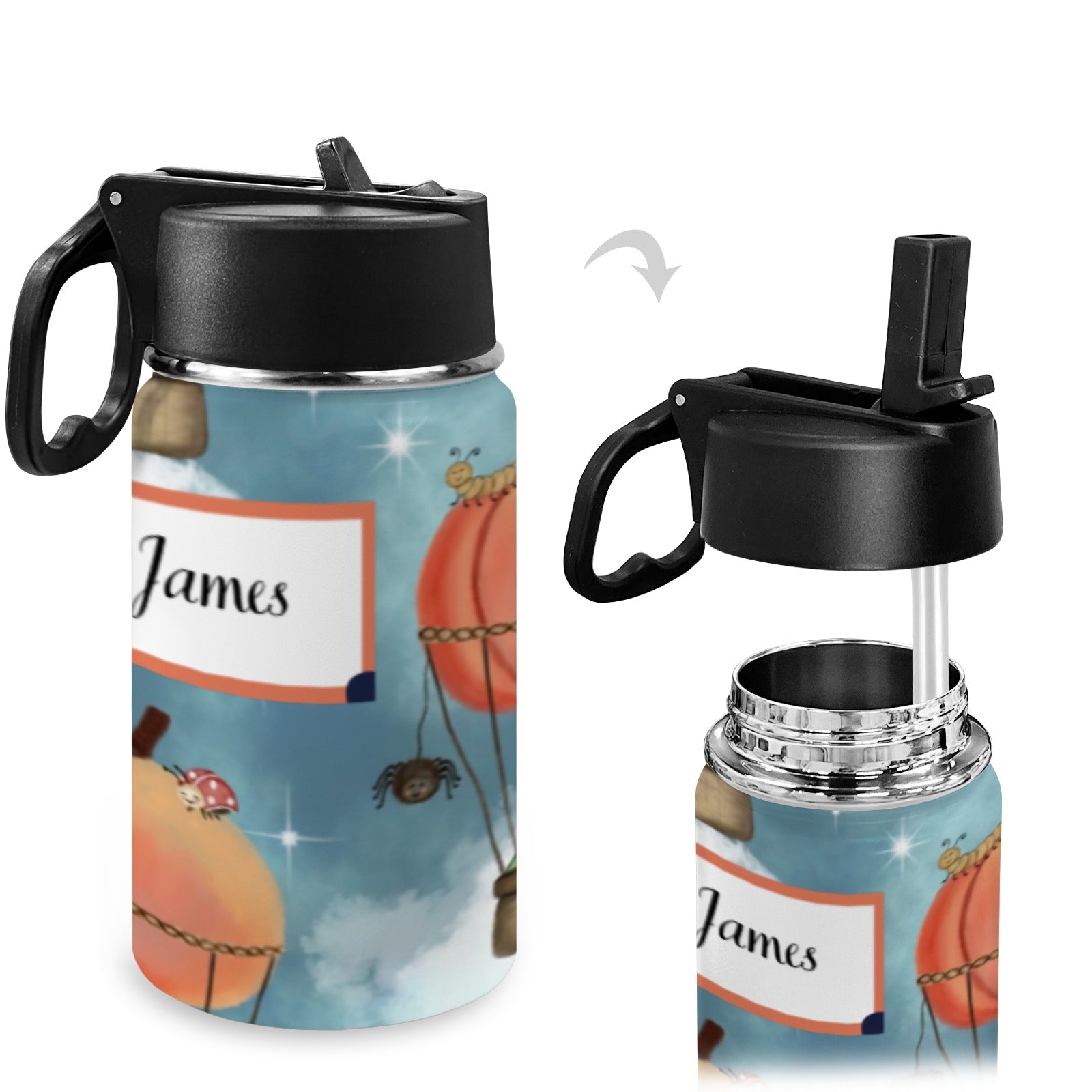 Personalised Kids Stainless Steel Water Bottle - Green Cheeks - Water Bottle