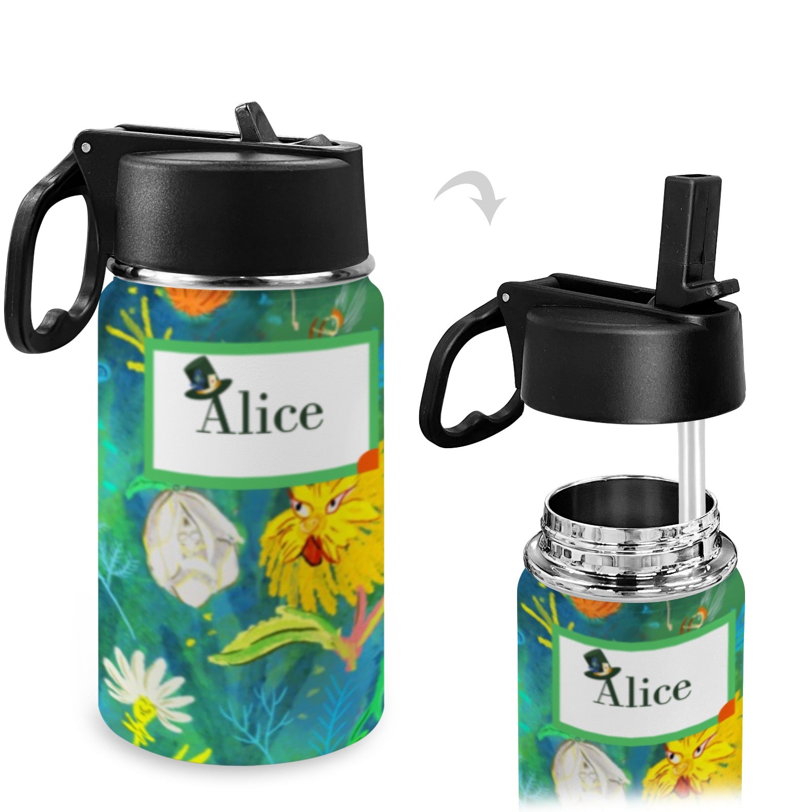 Personalised Kids Stainless Steel Water Bottle - Green Cheeks - Water Bottle