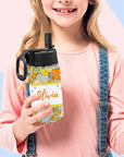 Personalised Stainless Steel Water Bottle with Handle, Straw & Chug Spout - Unique Patterns I - Green Cheeks - Water Bottle