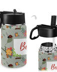 Personalised Stainless Steel Water Bottle with Handle, Straw & Chug Spout - Unique Patterns I - Green Cheeks - Water Bottle
