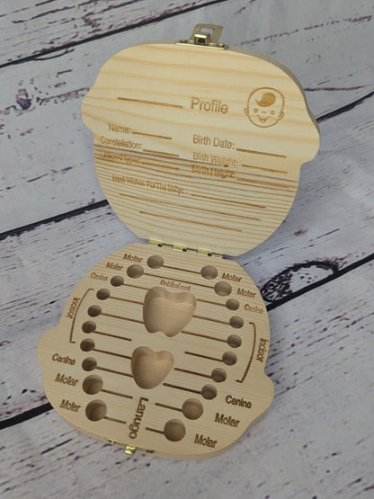 Personalised Wooden Baby Tooth Keepsake Box - Customisable Design & Name - Unique Gift - Green Cheeks - Gift Set