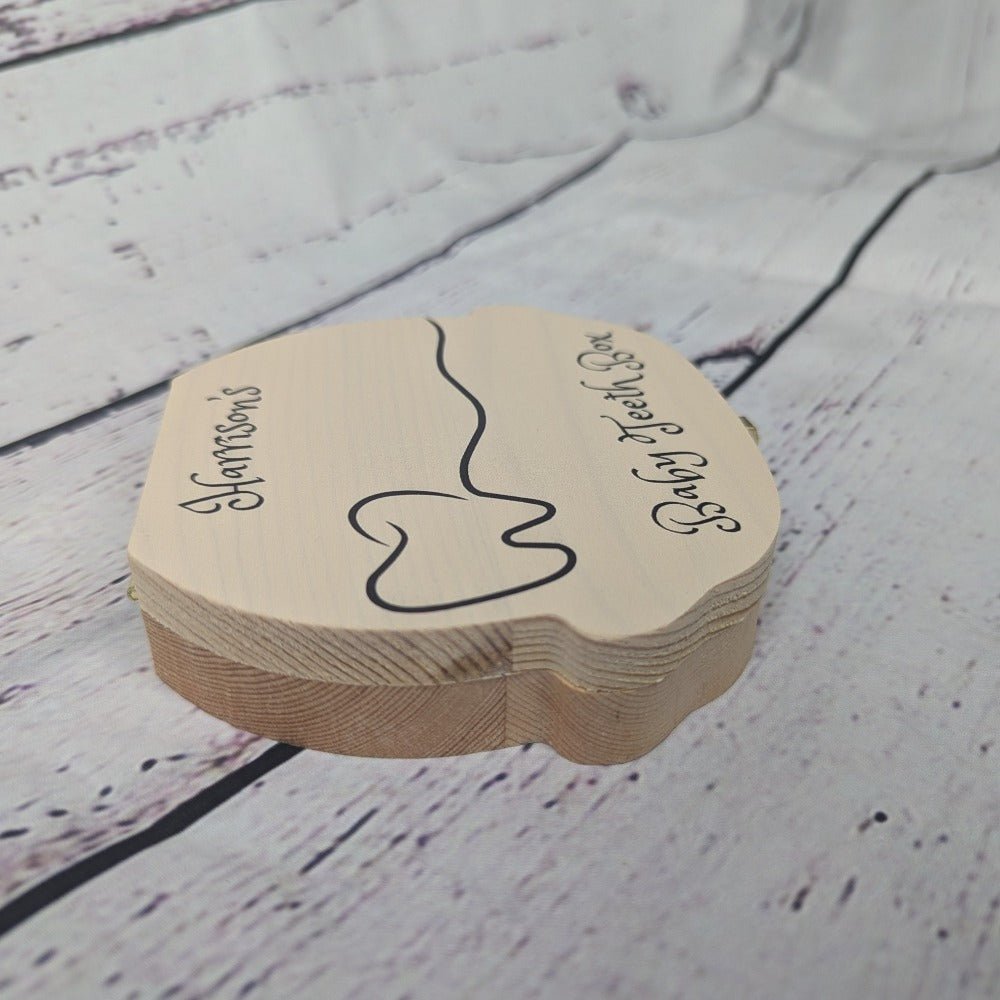 Personalised Wooden Baby Tooth Keepsake Box - Customisable Design & Name - Unique Gift - Green Cheeks - Gift Set