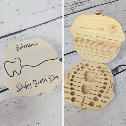 Personalised Wooden Baby Tooth Keepsake Box - Customisable Design & Name - Unique Gift - Green Cheeks - Gift Set