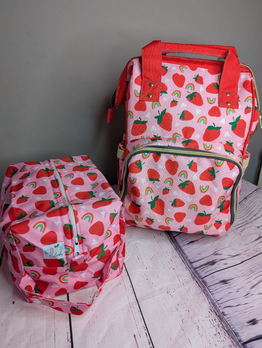 Pink Baby Changing Backpack Bag - Strawberry Fields - Green Cheeks - Diaper Bag