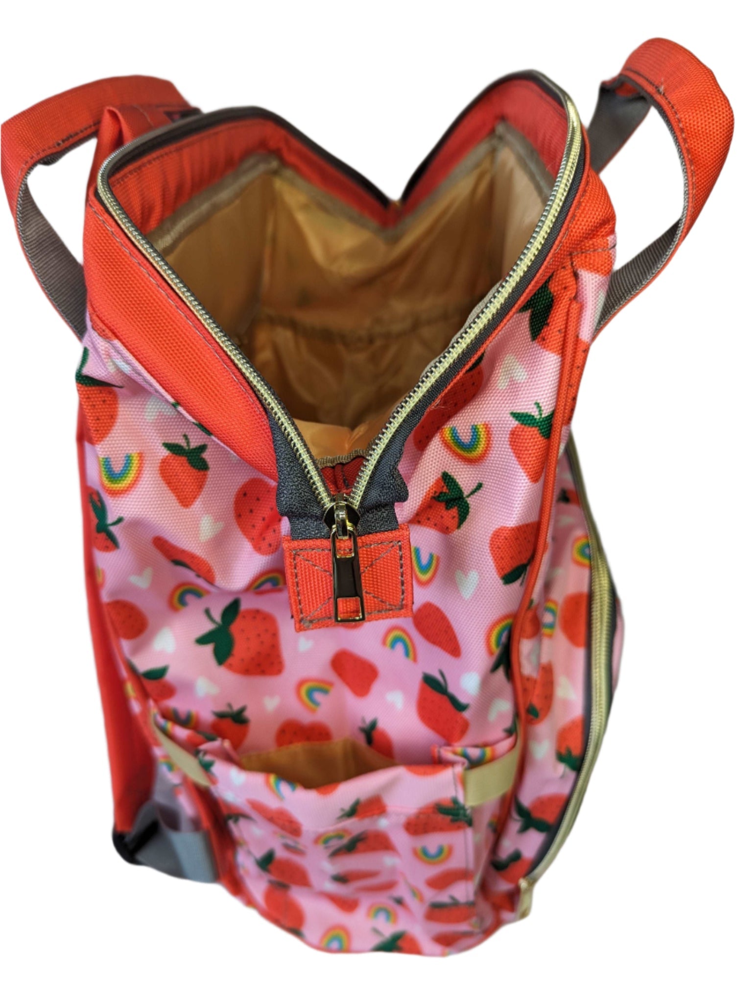 Pink Baby Changing Backpack Bag - Strawberry Fields - Green Cheeks - Diaper Bag