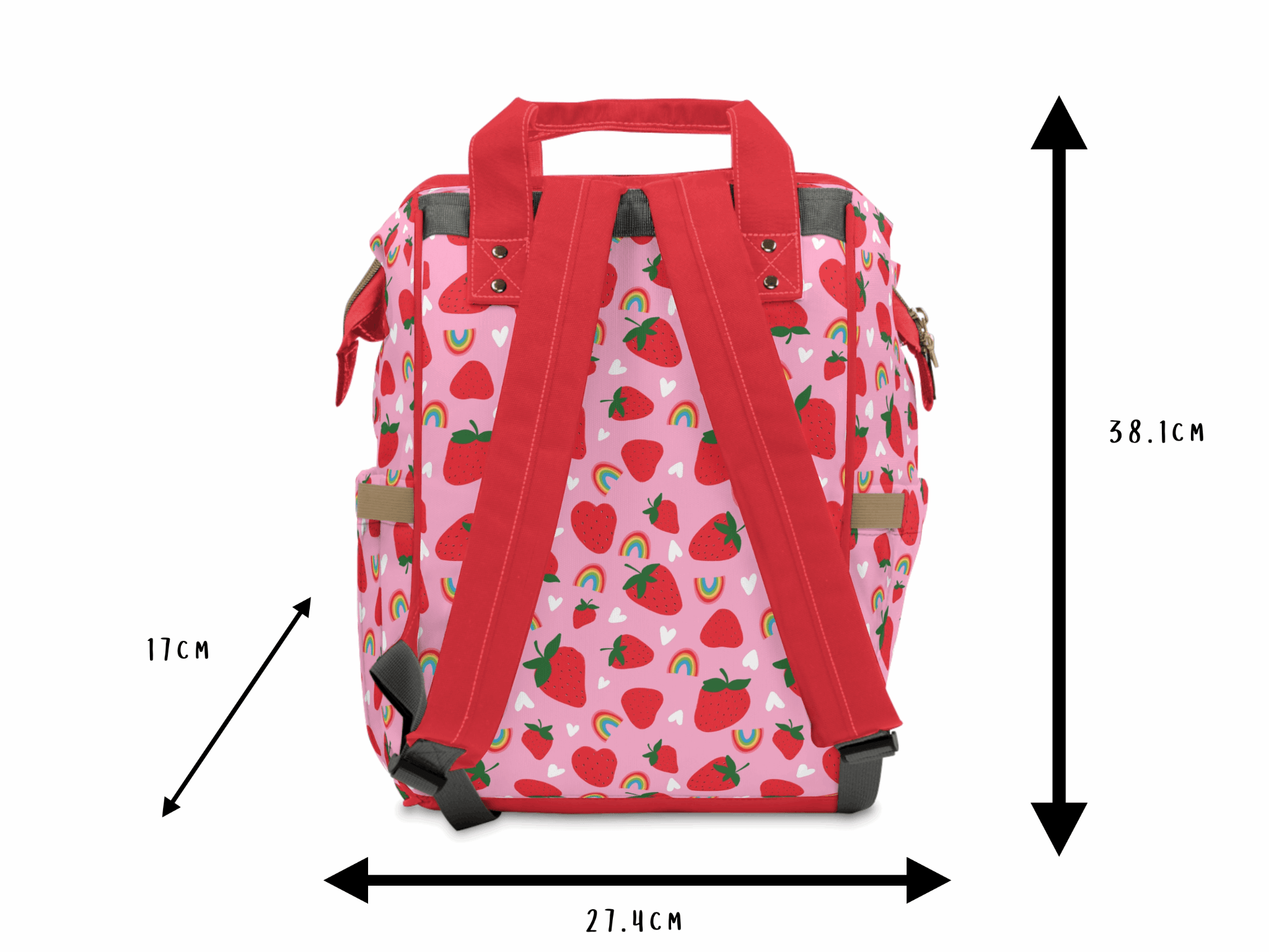 Pink Baby Changing Backpack Bag - Strawberry Fields - Green Cheeks - Diaper Bag