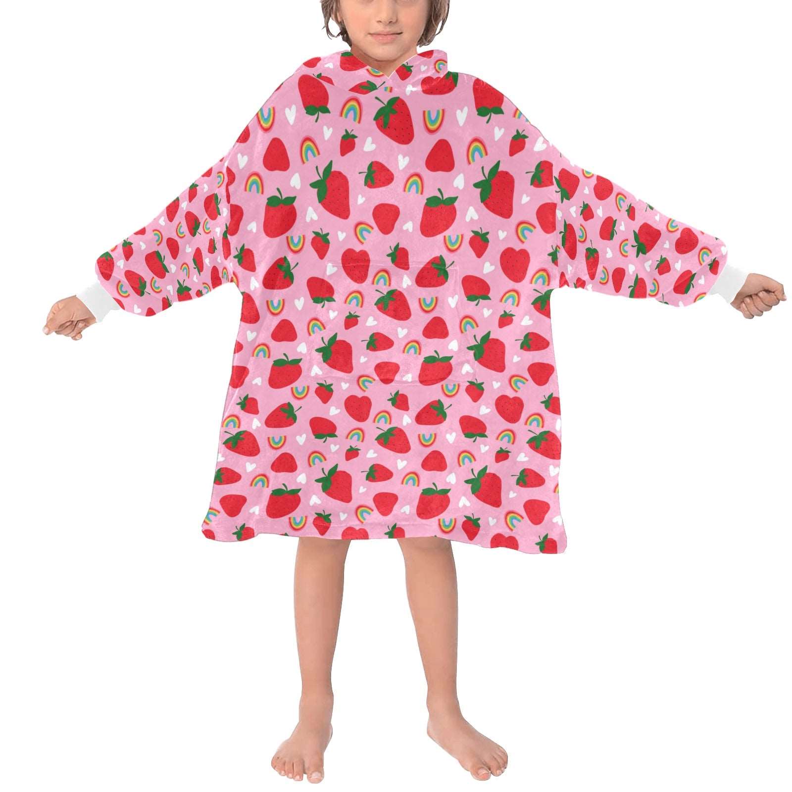 Pink Strawberry Fields - Hooded Blanket - Green Cheeks - Blanket