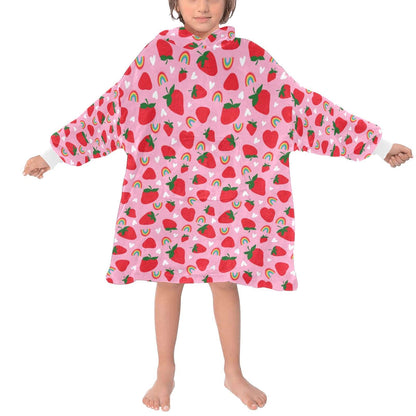 Pink Strawberry Fields - Hooded Blanket - Green Cheeks - Blanket