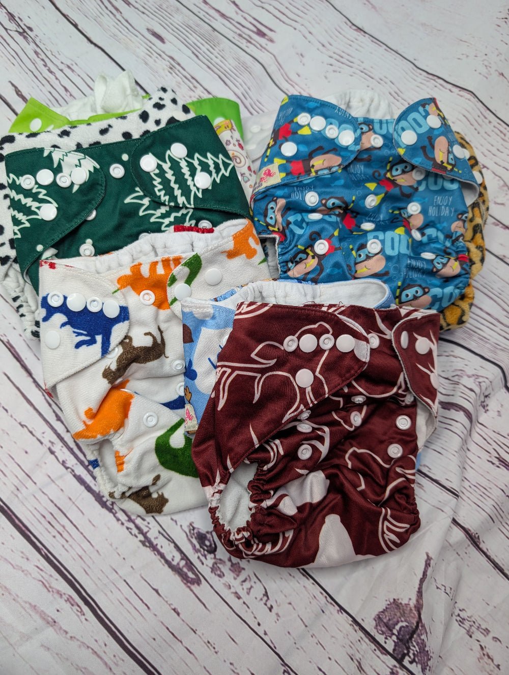 Pocket Nappies - Pre - Loved or Sample Sale - Green Cheeks - cloth nappy