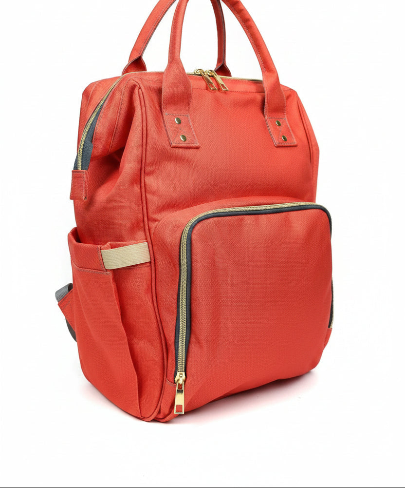 Poppy Red Baby Changing Bag - Backpack Nappy Bag - Green Cheeks - Diaper Backpack (1688)