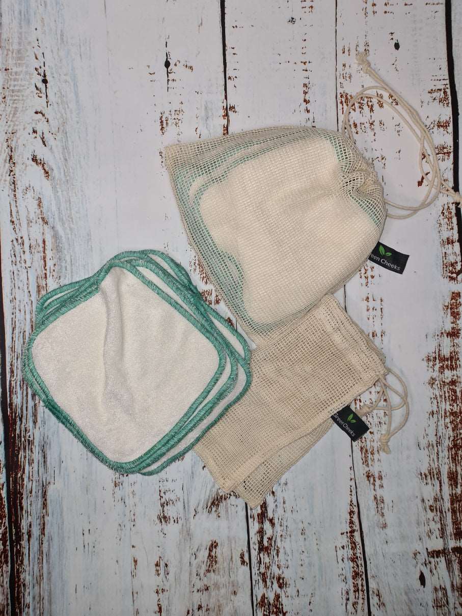 Reusable Cloth Washable Baby Wipes in Super Soft Bamboo Terry - Pack of 10 in Washbag - Green Cheeks - Eco Alternative