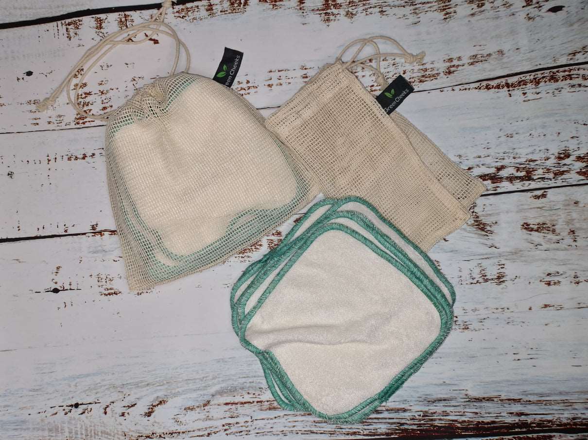 Reusable Cloth Washable Baby Wipes in Super Soft Bamboo Terry - Pack of 10 in Washbag - Green Cheeks - Eco Alternative