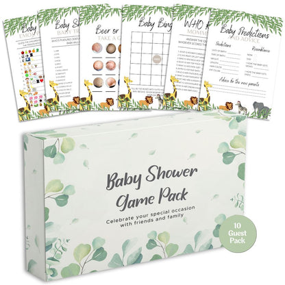 Safari Baby Shower Games | 6 Game Bundle - Green Cheeks - 