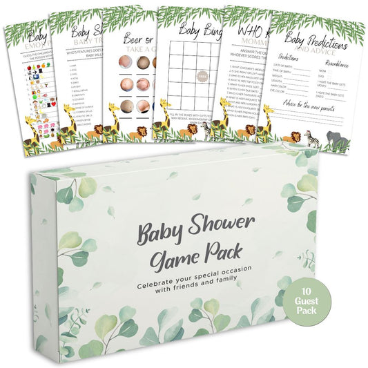 Safari Baby Shower Games | 6 Game Bundle - Green Cheeks - 