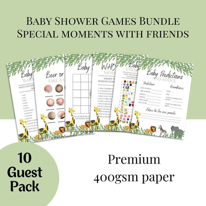 Safari Baby Shower Games | 6 Game Bundle - Green Cheeks - 