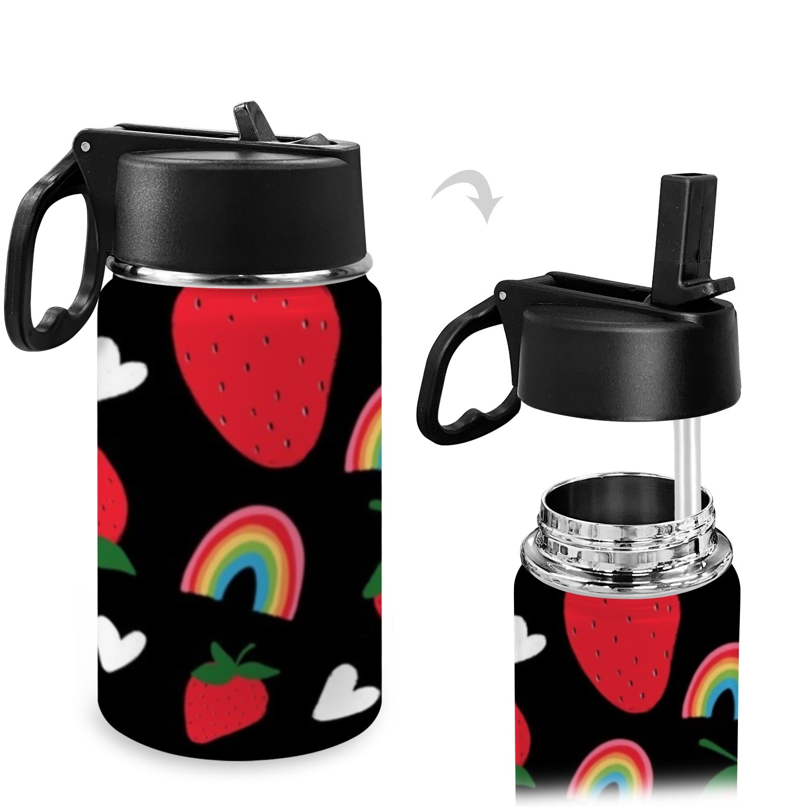 Stainless Steel Insulated Kids’ Water Bottle with Handle and Straw - Green Cheeks - Water Bottle