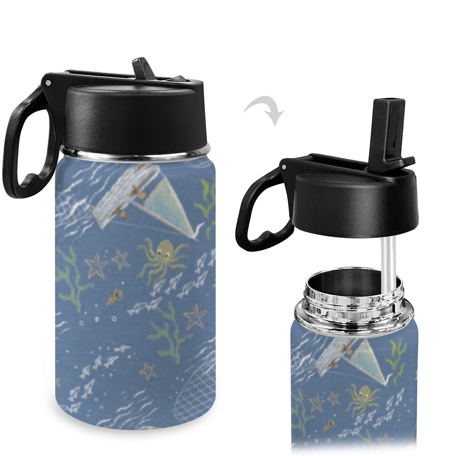 Stainless Steel Insulated Kids’ Water Bottle with Handle and Straw - Green Cheeks - Water Bottle