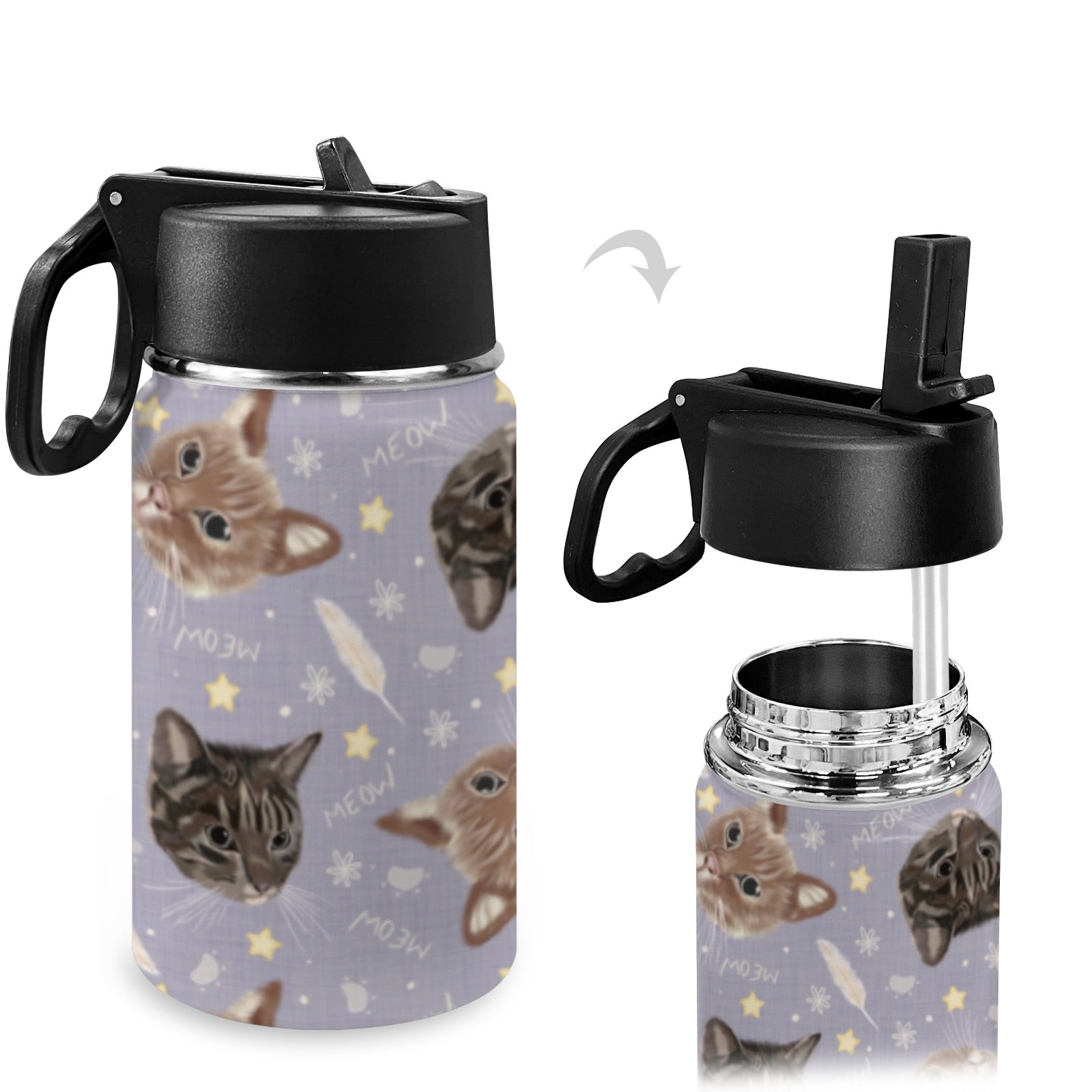 Stainless Steel Insulated Kids’ Water Bottle with Handle and Straw - Green Cheeks - Water Bottle