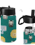 Stainless Steel Insulated Kids’ Water Bottle with Handle and Straw - Green Cheeks - Water Bottle