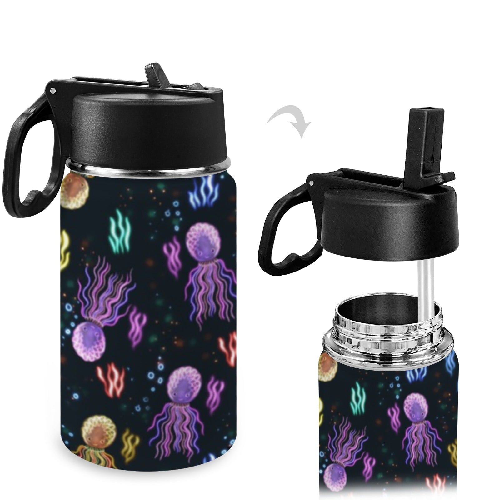 Stainless Steel Insulated Kids’ Water Bottle with Handle and Straw - Green Cheeks - Water Bottle