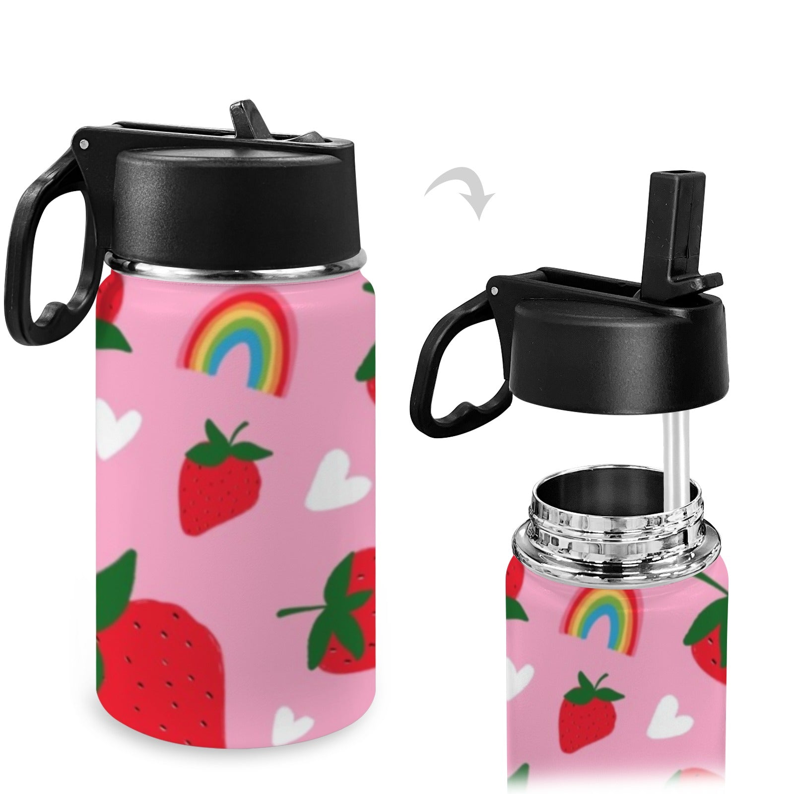 Stainless Steel Insulated Kids’ Water Bottle with Handle and Straw - Green Cheeks - Water Bottle