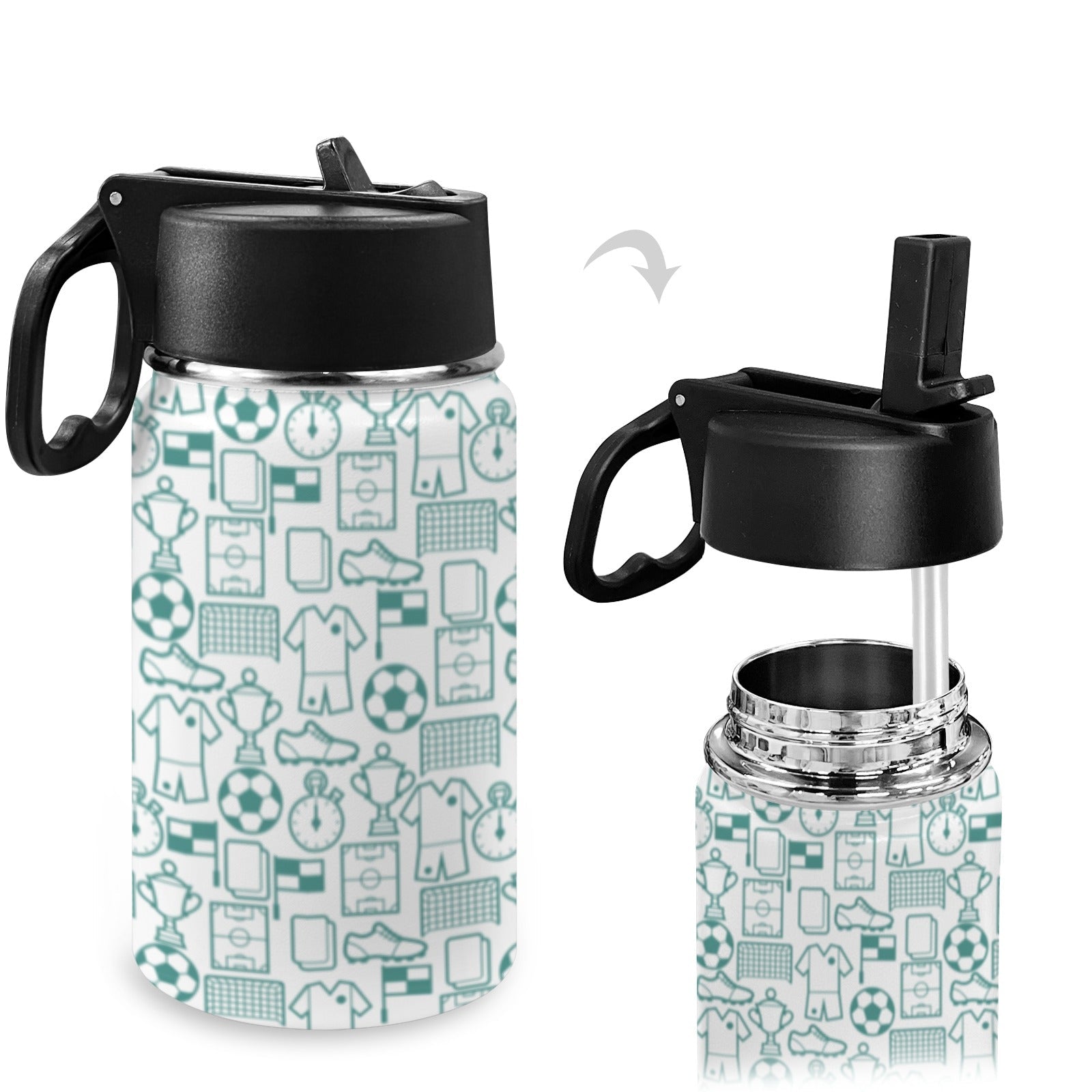 Stainless Steel Insulated Kids’ Water Bottle with Handle and Straw - Green Cheeks - Water Bottle
