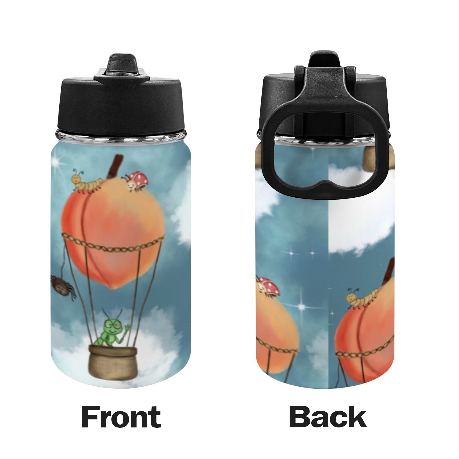 Stainless Steel Insulated Kids’ Water Bottle with Handle and Straw - Green Cheeks - Water Bottle